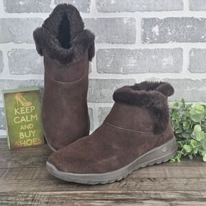 Skechers On-the-GO Joy Bundle Up Brown Suede Faux Fur Boots 15501S Womens 9